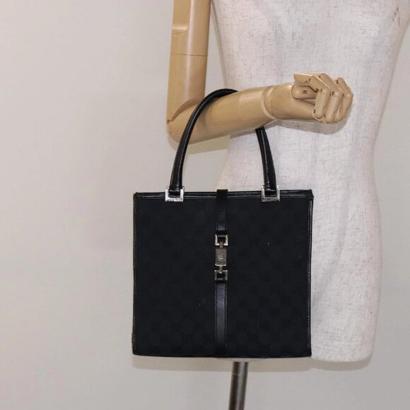 GUCCI GG Canvas Jackie Hand Bag Black Silver - Picture 1 of 16